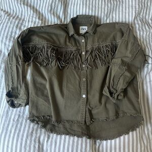 Zara Fringe Button Down Jacket | XS